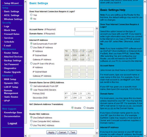DG834GT set up for Be O2