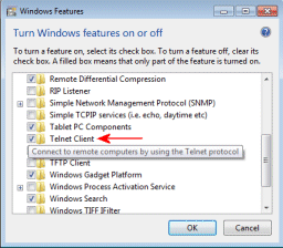 windows7 turn telnet on